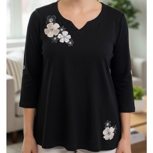 *BIN* JACLYN SMITH Sport Embroidered Top, Women’s L, Black White